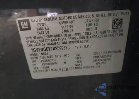 2011 Cadillac Srx Standard z USA, uszkodzony, nr VIN 3GYFNGEY7BS599620